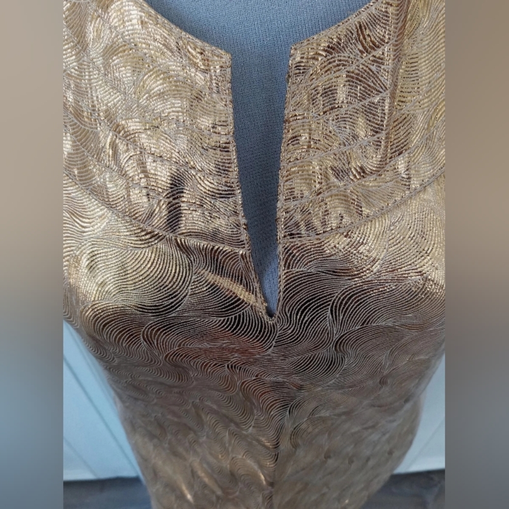 Tory Burch Silk Blend Luxe Gold Metallic Top $350 Stephanie Collection. Like New - Picture 3 of 13